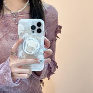 CrashStar MagSafe Colorful Pearl White Hard Shockproof Phone Case With MagSafe Gem Stand For iPhone 15 14 Pro Max Plus 13 12 Pro Max 11 Fashion Glossy Phone Casing Cover Shell Hot Sale