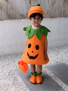 1-7yrs Halloween Pumpkin Costume Nutrition Month Costume For Girls/Boys 3pcs Vegetable Costume For Kids With Hat Shoes Baby Children Cosplay Party Clothes Suit Halloween Trick Or Treat