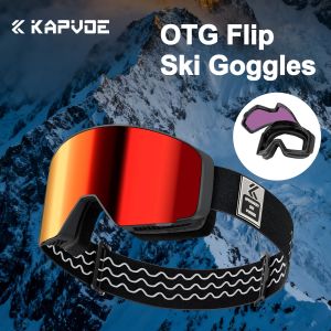 Kapvoe OTG Flip Ski Goggles Photochromic Snow Goggles Men Snowboard Mask for Women UV400 Protection Glasses Snowmobile Winter