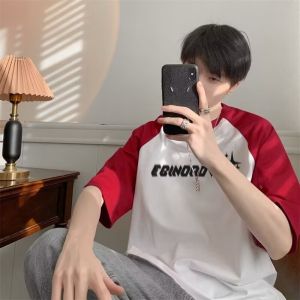 American Style round Neck Short Sleeve T-Shirt Pure Cotton Black White Splicing Half Sleeve High Letter Printing Summer Mens T-Shirt