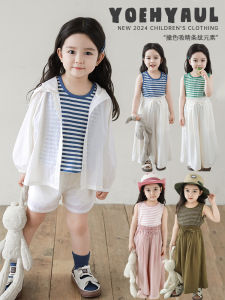 Summer Breathable Stripe Sleeveless Vest for Girls Cute Exposing Skin Comfortable Cool Cotton Blend Fabric round Neck T-Shirt