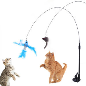 Sentexin Interactive Cat Toy Handfree Playing Kitten Playing Teaser Wand Toy Suction Cup Bird/Feather Cat Wand Pet Supplies