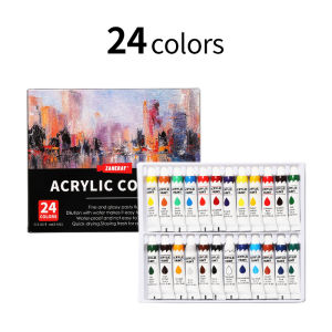 24 Colors Professional Acrylic Paint Set 6ml Tubes for Canvas Wood Ceramic Art Supplies for Beginners & Artists
