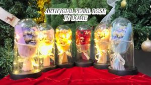 Artificial flower Bouquet for valentines gift ideas Eternal Rose Glass Dome lights for room at night Greeting Card Room Decor