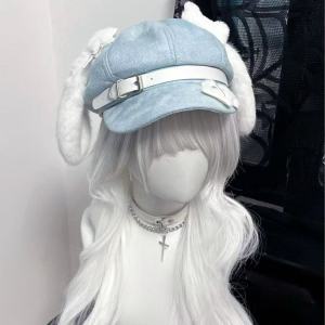 Mũ Beret Tai Chó Màu Xám Nữ Tính Dễ Thương Kiểu Dáng Mới Lạ Thời Trang Phong Cách Ngọt Ngào Phong Cách Subculture Otaku Giản Dị Màu Trơn Size Duy Nhất