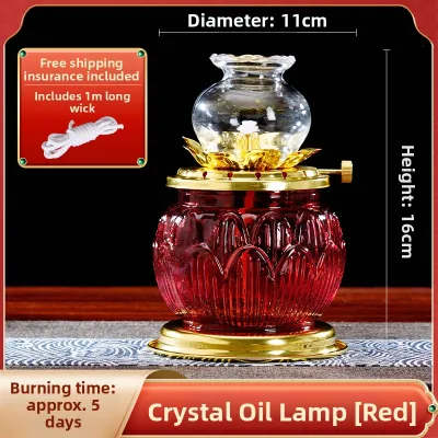Crystal Oil Lamp for Buddha Home Use Long Burning Windproof Liquid Lamp Lotus Base Decorative Candleholders Chinese Style