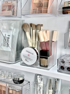 กล่องเก็บของอะคริลิกสำหรับตู้เวชภัณฑ์ในห้องน้ำ ชั้นวางเครื่องสำอาง ช่องแยกส่วน ชั้นวางเครื่องสำอางแบบเคลื่อนที่ได้ กล่องจัดระเบียบ