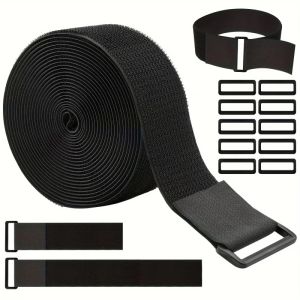 Cable Straps Heavy Duty With Buckles Black Hook And Loop Straps Reusable Cable Ties For Organizer Or Storage 5CM Wide