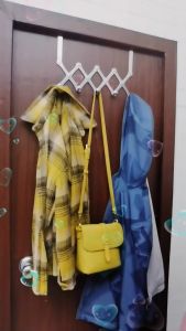 【SKIT SG】4/5/6 Hook Expandable Door Over the Hooks Behind Back Door Hanger Stainless Steel 6-Hooks Hanging Rack Clothes Towel Coat Hat Storage Organiser Organize Hang Key Holder Wall Door Organizer Retractable Telescopic Drill Free for Bedroom Bathroom