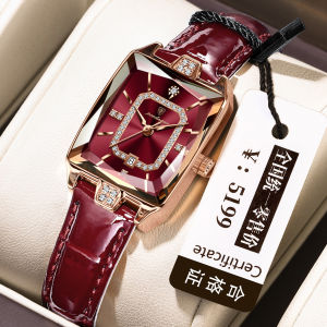 นาฬิกาหน้าปัดทรงสี่เหลี่ยม POEDAGAR สำหรับผู้หญิงนาฬิกาข้อมือเพชรปฏิทินหนังแท้กันน้ำดั้งเดิม