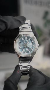 Jam Tangan Pria Casio G-Shock Full Metal GMC-B2100AD-2A Light Blue Dial Silver Stainless Steel Band