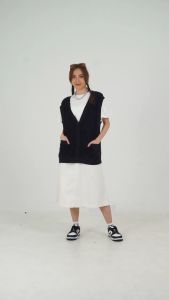 3Second Vest Wanita Rajut Rompi Nylon Knitwear Outer Sleveless Tanpa Lengan Plain C011123