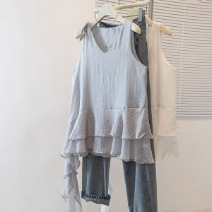 AIYITI | Ruffled Hem V-neck Sleeveless Vest Outerwear for Summer