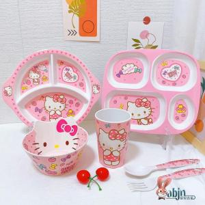 Hellokitty Childrens Tableware Set Girl Baby Divided Plate Kt Hello Kitty Cat Dinner Plate Durable Melamine Safe for Kids