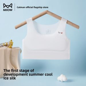 miiow | Ice Silk Girls Underwear Preteen Development Stage One Student Girl Anti-Bulge Vest Cat Person Nylon Fabric Sports Style Innerwear