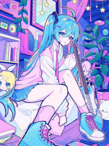 Bandai | Anime Figure Virtual Singer Oil Painting By Numbers Home Decor Modern Wall Decor for Living Room Bedroom Perfect Gift No Frame