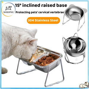 SKISOPGO Elevated Cat Bowl Stainless Steel Pet Bowl with Stand Neck Protect Cat Dog Food Bowl Pet Feeder Drinker