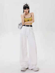 Quần Jeans Denim Ống Thẳng Ôm Dáng Cạp Cao Mỏng Mùa Hè Quần Dài Dáng Rộng Màu Trắng Không See through