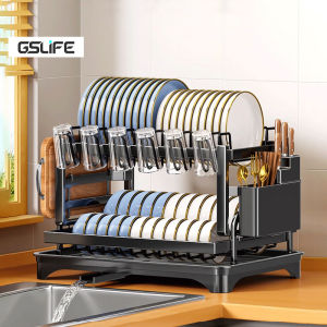 GSlife ที่คว่ำจานสแตนเลส2ชั้น ที่วางจาน ชั้นคว่ำจาน ชั้นวางจานพ้อมถาดรองน้ำ ชั้นวางจานในครัว ชั้นวางของ