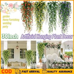 30Inch Artificial Fake Silk Flower Vine Hanging Garland Plant Basket Plastic Plants for Wall Wedding Decor