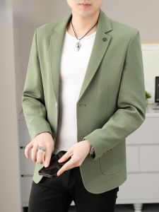 HENGYUANXIANG | เสื้อสูทผู้ชายแบบลำลองบาง ทรงปกติ ฤดูใบไม้ผลิและฤดูใบไม้ร่วง ปกโปโล กระดุม ไม่ต้องรีด เสื้อสูทผู้ชาย