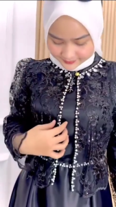 Gaun Pesta Elegan Terbaru Sakura Dress Silk Premium Outer Brukat Hiasan Payet Mutiara Mahogany Burgundy Hitam