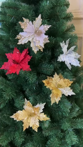 O-KAY Glitter Poinsettia Flower 9.85 Inch Artificial Christmas Flower Decoration Christmas Tree Ornaments Wreath Garland Decoration