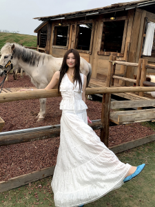 Bộ Váy Hai Mảnh Màu Trắng Phong Cách Hàn Quốc Mùa Xuân Cho Nữ Váy Midi Hở Vai Quần Dài Áo Chui Đầu Mặc Thường Ngày