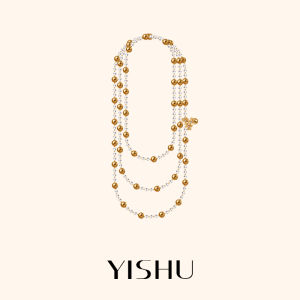 YISHU | Luxury Long Pearl Necklace Stackable Sweater Friendly 2026 Model South Sea Golden Pearls