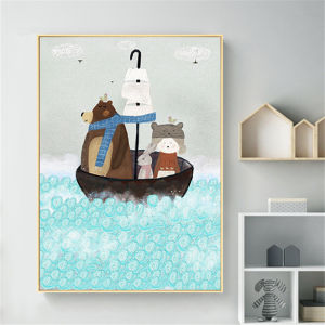 Nordic Simple Childrens Room Decorative Artwork Cartoon Animation Bedroom Warm Animal Creative Elephant Travel Wall Painting Hanging Picture