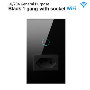 AVATTO Tuya WiFi Wall Switch&Socket16/20A General Brazil Standard 4X2 Glass Panel 1/2 Button Light Switch For Alexa Google Home