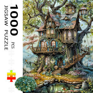 1000pcs Enchanted Treehouse Puzzle - Whimsical Fairy Tale House with Lush Greenery Vibrant Colors High-Quality Printed Artwork