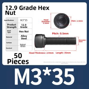 BAIRUITE | High Strength Alloy Steel Hex Head Blackened Screws 12.9 Grade