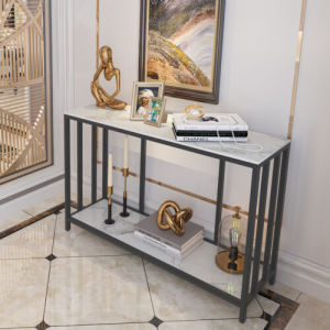 WISFOR 2-Tier White Marble Console Table Foyer Narrow Hallway Foyer Couch Stand Accent Table 120CM Length