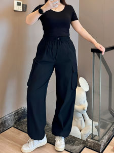 Chubby Feng Plus Size 100.00kg Cargo Pants Female High Waist Slimming Straight Pants Loose Comfort and Casual Quick-Drying Track Pants