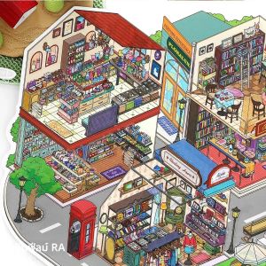 สติกเกอร์ตกแต่งฉากถนนคาวาอิ 2.5D ห้างสรรพสินค้าขนาดเล็ก ฉาก DIY สำหรับตกแต่งกระเป๋า ของขวัญฮาโลวีน