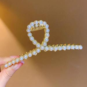 Elegant Metal Shark Clamp Hair Clip Womens Back of Head Pearl Hair Accessories Stylish Hair Grips Fashionable Hair Decorations