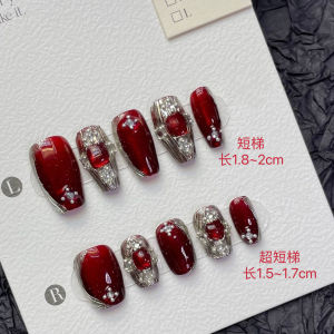 JAM Handmade Cat Eye Burqalahti Red Ruby Flash Autumn Winter Gelotherapy Nail Art Pure Handmade Wearable False Nails