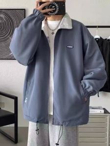 American Style Loose Fit Thin Baseball Jacket for Men Casual Flip Collar Two Way Wear Spring Autumn Fashion Outerwear