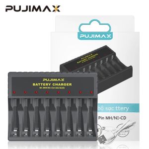 PUJIMAX 8 Khe Cắm AA/AAA Pin Sạc Sạc USB Type-C Đa Năng Pin Sạc Cho Phụ Kiện Điện