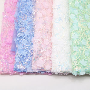 3D Embroidered Tulle Fabric with Sequin Petal Mesh for DIY Handmade Skirts Stage Costumes Photo Decoration Home Sewing Accessories