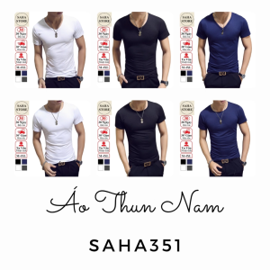 Áo thun nam cổ tròn tim body SAHA351 nhẹ mỏng mát co giãn cộc tay ngắn trơn đẹp basic rẻ đen trắng xanh than trẻ trung