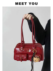 Red Large Capacity Bowling Bag Womens 2025 New Luxury Small Audience High-End Sensation Single Shoulder Wedding Bag Women Bride