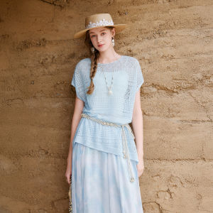 XIANGYING | Off-Shoulder Hollow Knit Sweater Slim Waist Thin Top for Summer to Autumn