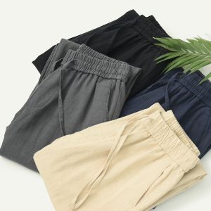 Retro Japanese Style Linen Mens Casual Pants Spring New Lightweight Breathable Loose Straight Cotton Linen Long Trousers