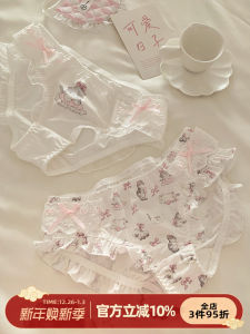 Cute Cartoon Print Womens Underwear Sweet Style Butterfly Knot Triangle Panties Mid-Low Waist Polyester Fiber Youth Size