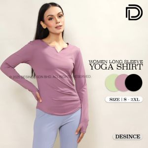 🇲🇾 DESINCE Women Long Sleeve Top Quick Dry Sportwear Sport Shirt Woman Long T-shirt V-neck Baju Lengan Panjang WT 061