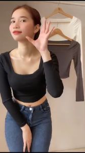 PRETTY STYLES - Fiore Square Longsleeve Crop Top (Ld 74cm-88cm)