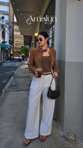 กางเกงขายาวกระบอกใหญ่ ผ้าสโนว์ ทรงสวย พรางหุ่น พรางต้นขา ModeFlex Pants | Amalyn Collections