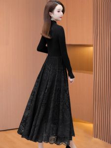 MAIMEI | Elegant Long Sleeve Dress High Waist A-Line Autumn Winter Fashion Retro Print Midi Dress Luxury Brand Base Layer For Coat